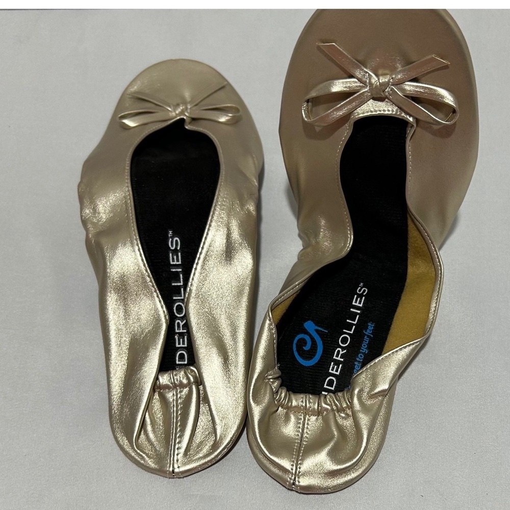 Cinderollies Women's Ballet Flats Size M Metallic Gold Slip On Foldable‎ Travel